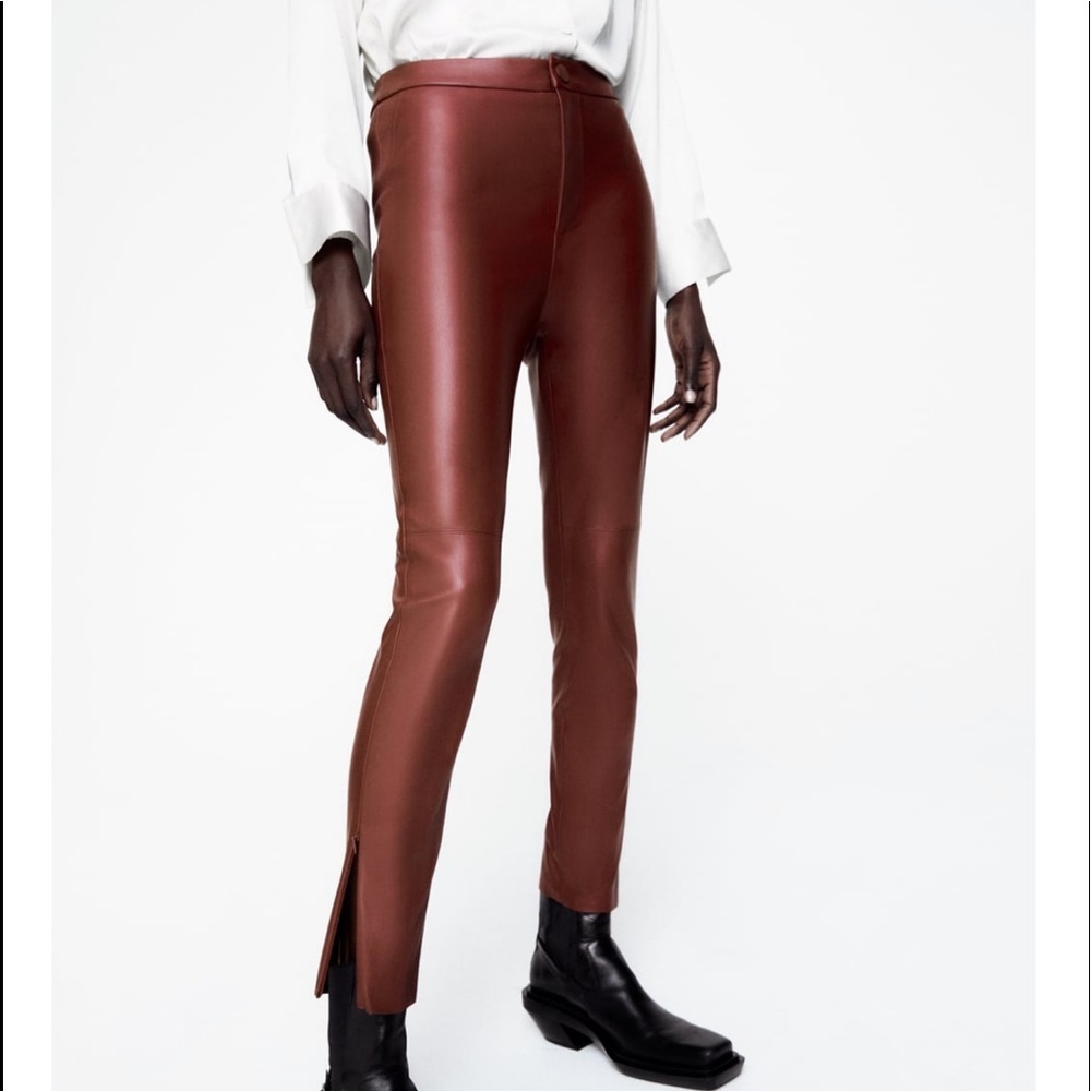 NWT Zara Maroon Faux leather Hi Rise Leggings